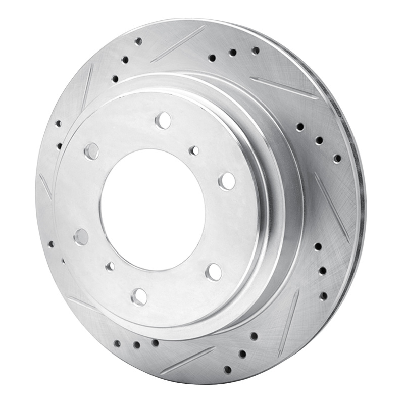 Mitsubishi Montero Brake Rotor (1) - Rear Left - R1 Concepts - Drilled & Slotted - Silver - `00-`06
